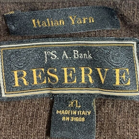 Jos A Bank RESERVE Sweater Mens XL Brown Cashmere Wool Blend V-Neck Italy Made - Picture 6 of 8
